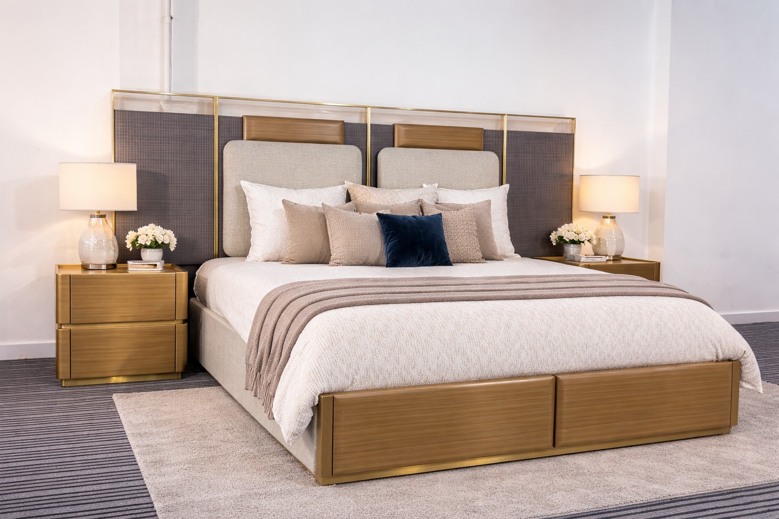 Royal Panel Upholstered Bed with Side Tables